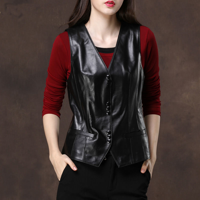 

spring 2021 New plutonium leather v single collar breasted women sleeveless vest plus size 5xl y196 VOC7, Heise