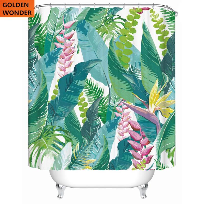 

Leaf Thickened Polyester Waterproof Shower Curtain Semi Shading Tropical Leaves Bathroom Curtain