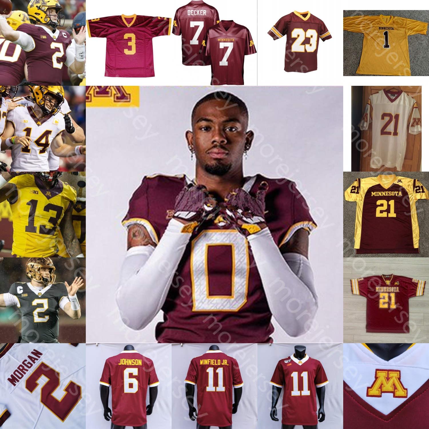 

Custom Minnesota Golden Gophers Football Jersey NCAA College Shannon Brooks Chris Autman-Bell Williamson Coughlin Annexstad Smith Thompson, White