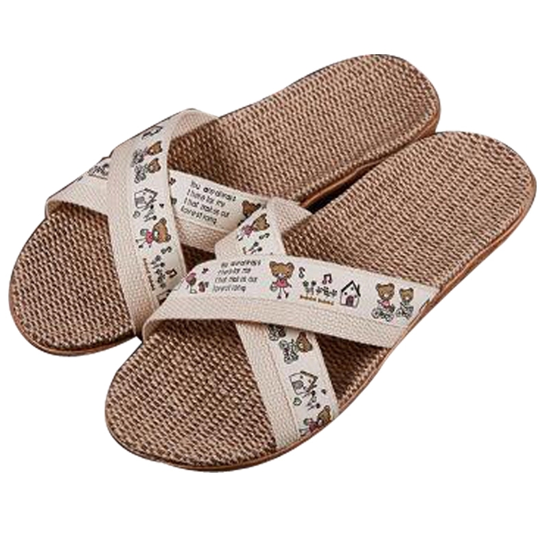 

Women's Summer Cartoon Linen Sandals White Outdoor Beach Slippers Indoor Hotel Home Flax Slippers Flip-flops Women Slides Shoes #Wp1j, Beige