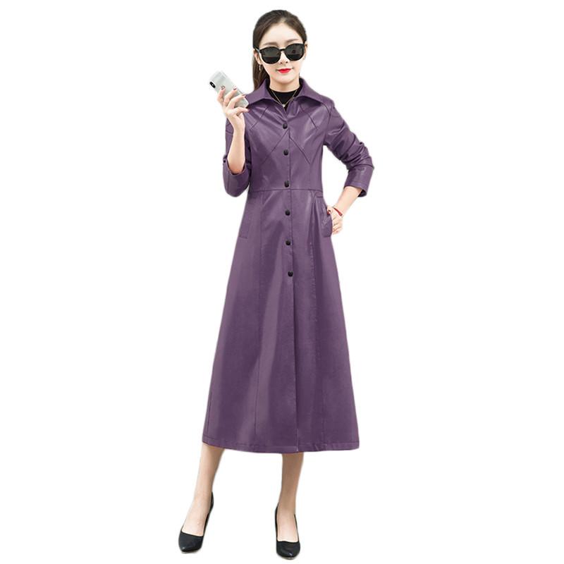 

Leather jacket women red -XL plus size 2020 autumn winter new Korean temperament slim long leather moto coats feminina LR843