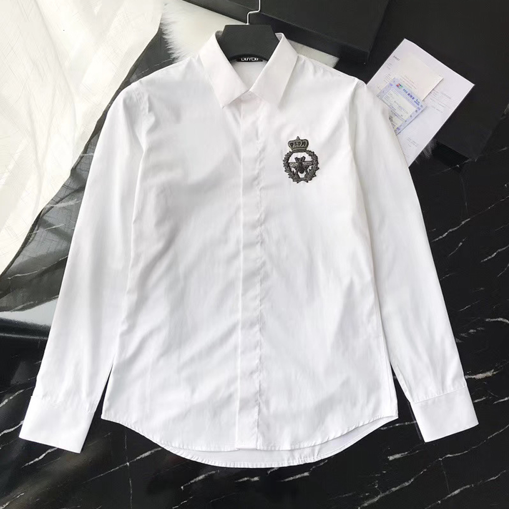 

Mens Cotton Dress Shirt Men Collar Embroidery Animal Crown High Quality Slim Fit Casual Shirts Dy2271 1cxe, Black
