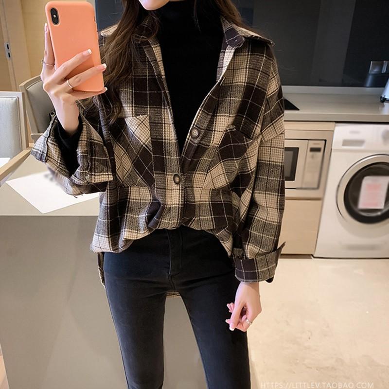 

Jlong Fashion Women Plaid Shirt Chic Checked Blouse Long Sleeve Female Casual Print Shirts Loose Cotton Tops Blusas