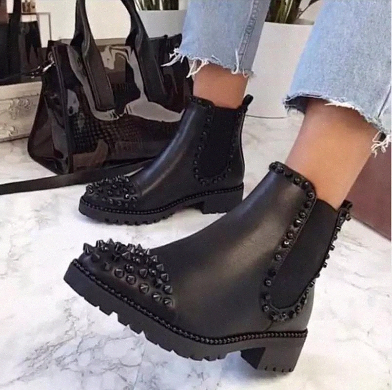 

BLWBYL 2019 Sexy Rivet Velvet Night Club Party Shoes Woman Short Autumn Winter Ladies Shoes Boots #cg44, Black