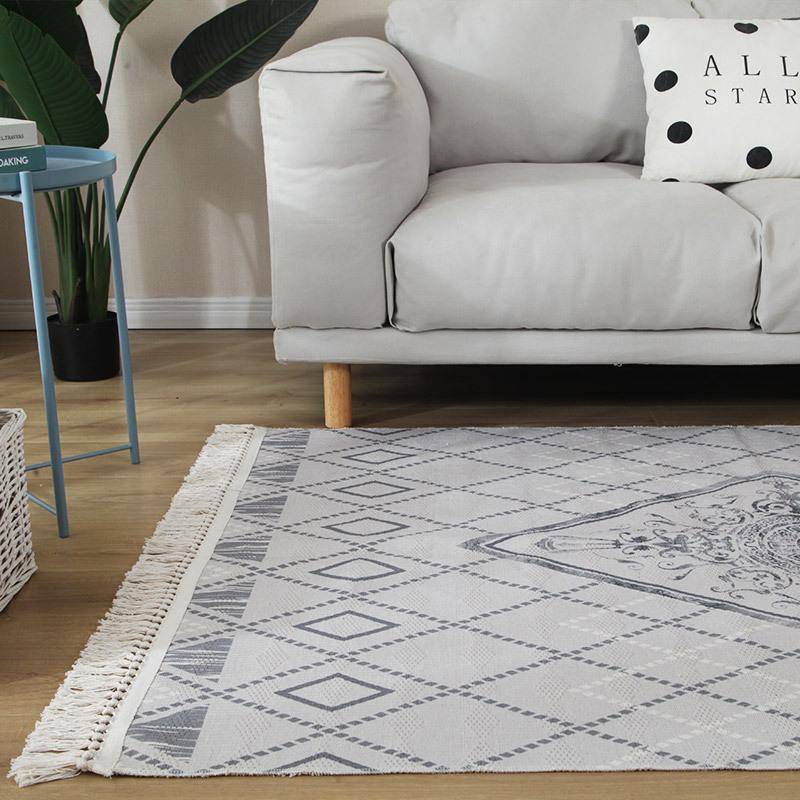 

Cilected Nordic Retro Cotton And Linen Carpet Boho Ethnic Tassel Carpet Home Living Room Bedroom Bedside Rugs Prayer Floor Mat, Color1