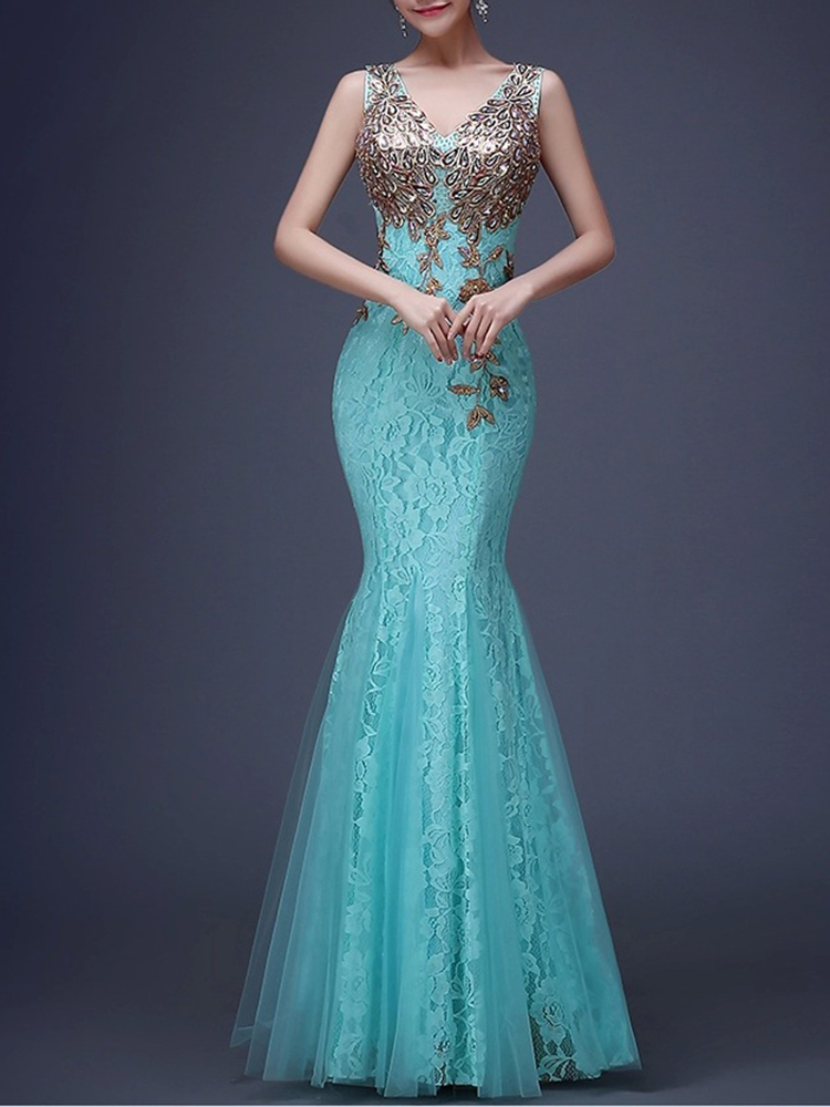 

Lace Evening Dress Mermaid Sleeveless Tulle Formal Dress Double V-neck Robe De Soriee Floor-length Party Prom Gown Elegant Women 201114, Dark purple