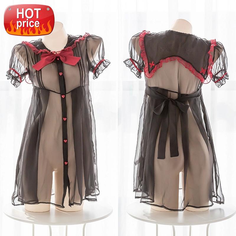 

Naughty Black Demon Devil Halloween Costumes for Women Sexy Transparent Maid Dress Cute Kawaii Lingerie Anime Cosplay Sleepwear #KH2p, Black;white