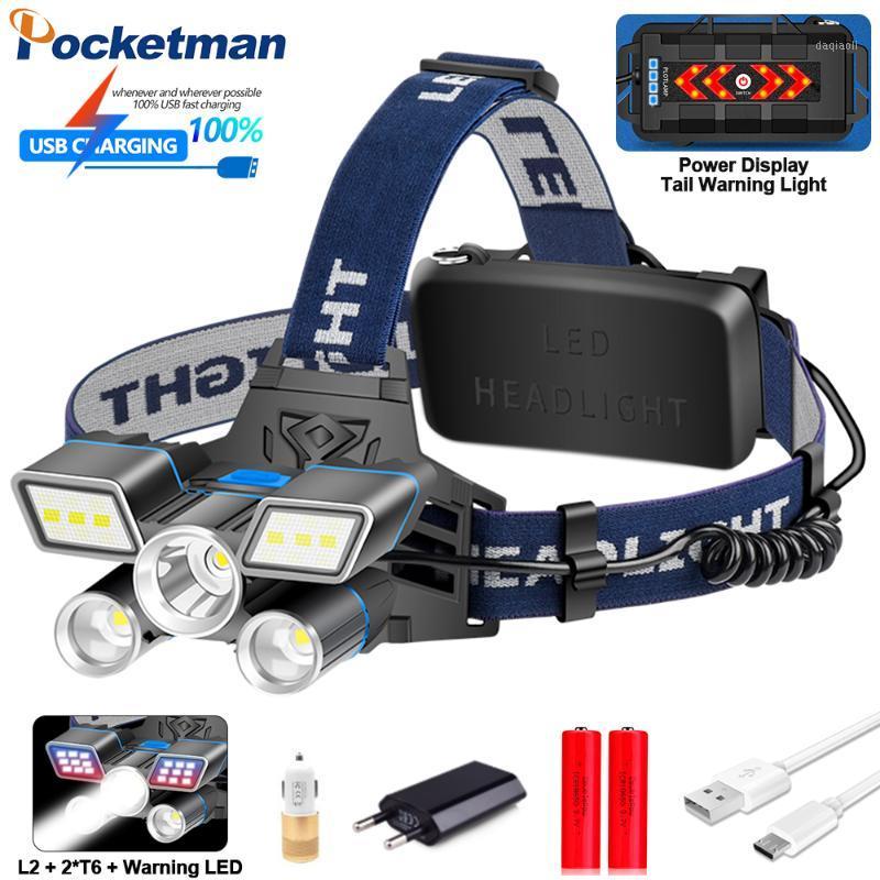 

Red Blue White Light 9 Modes LED Headlamp L2+ 2*T6 LED Headlight USB Rechargeable Head Light with Tail Warning Waterproof1