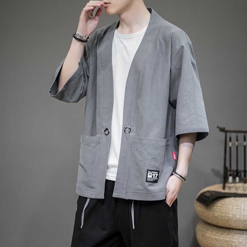 

2021 New National Style Cardigan Jacket Cotton Linen Boys Big Size Quality Shirt Male Clothes Nvjr, Black
