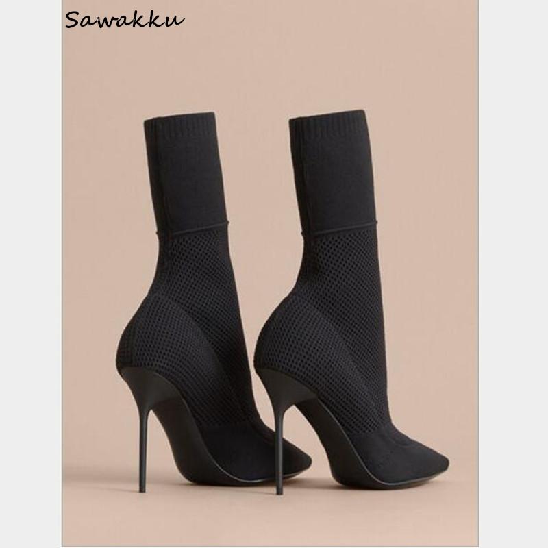 

Women Stretch Fabric Boots Pointed Toe Sock Botas Feminina Fashion Zapatillas Mujer Elastic Shoes High Heels Scarpe Donna, As show