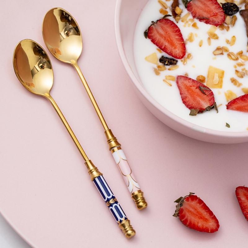 

Stainless Steel Coffee Scoop Korean Creative Spoon Ceramic Dessert Ladle Long Handle Stir Spoon Customizable Dinnerware1