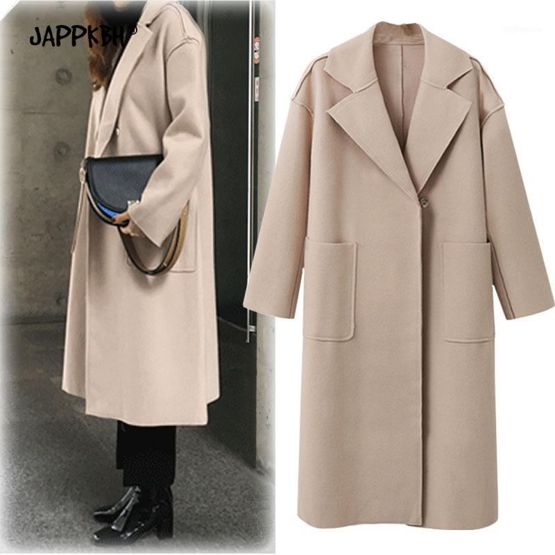 

Women' Wool & Blends Autumn Winter Coat Women 2021 Casual Vintage Solid Long Sleeve Thick Coats Female Elegant Warm Black Casaco Feminino1, Beige