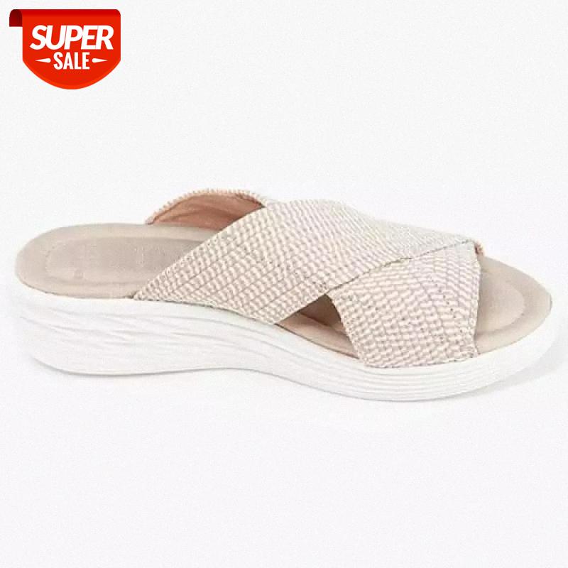 

2021 Summer Women Slippers Home Outdoor Beach Flat Cross Slides Woman Casual Shoes Mixed Colors Platform Wedges Slippers #dQ7u, Beige