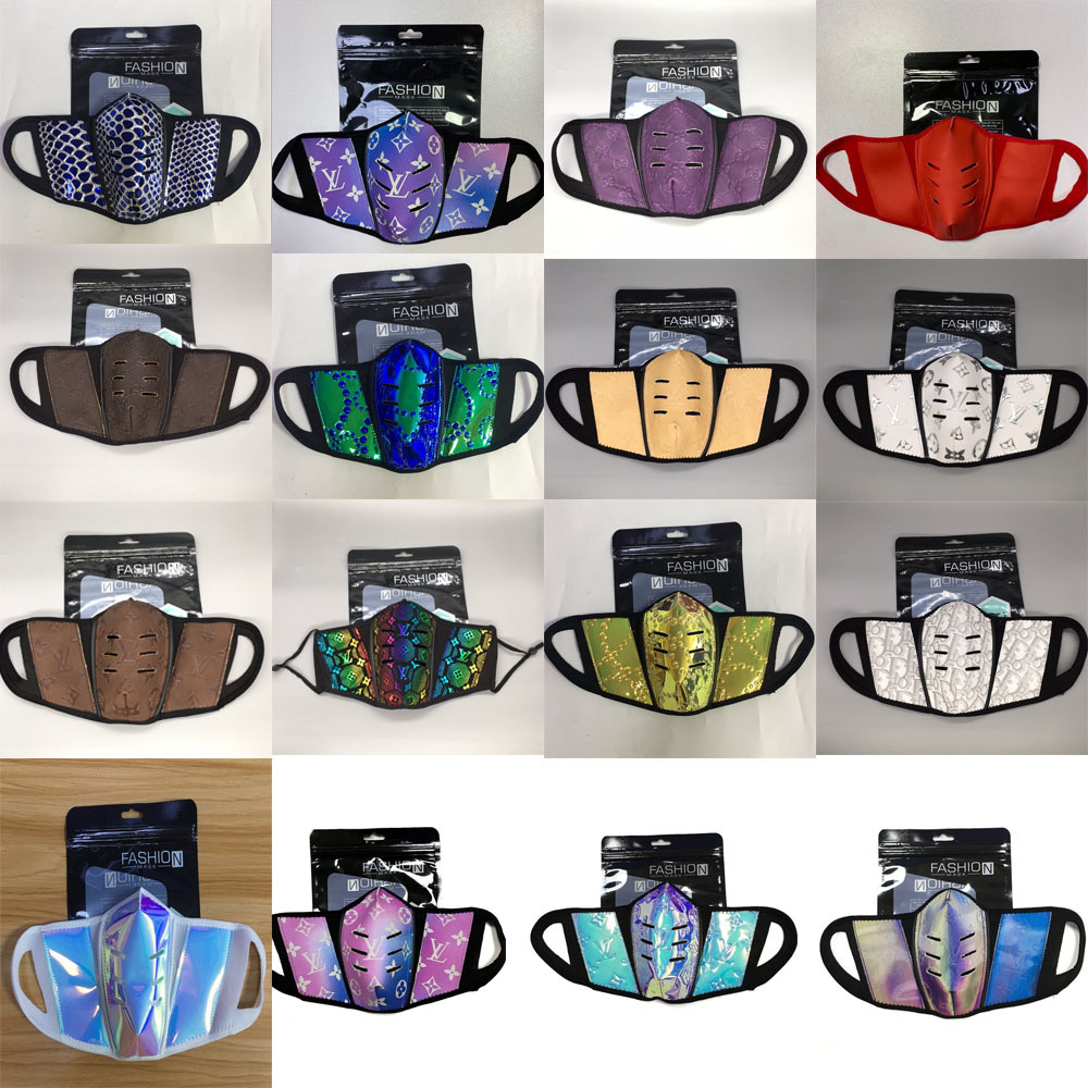 

2020 New Style With Box Designer Face Masks Covers PU Leather Men Women Dustproof Fashion Mouth-muffle Washable Sports Protective Masks