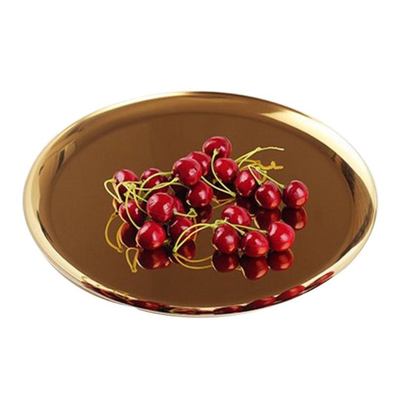 

Golden Storage Tray Metal Round Tray Household Fruit Desktop Ornament Storage Decoration
