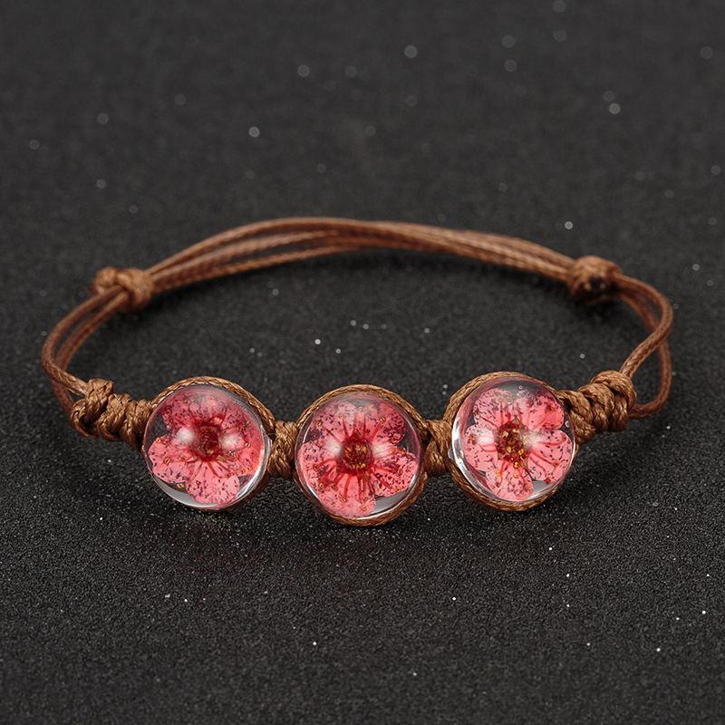 

Creative Glass Ball Woven Bracelet Lucky Flower Dried Flower Glass Beads Bracelets for Women Valentine's Gift Fashion Jewelry
