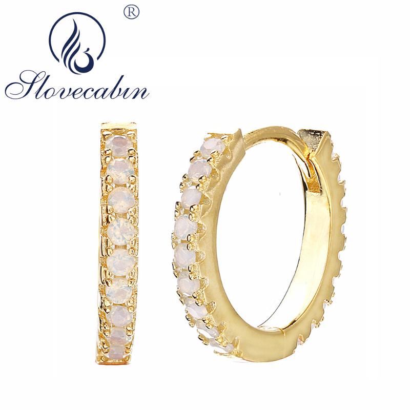 

Slovecabin Gold Opals Crystal Hoops 925 Sterling Silver Circle Huggies Round Earring Rock Punk For Women Jewellry Wedding