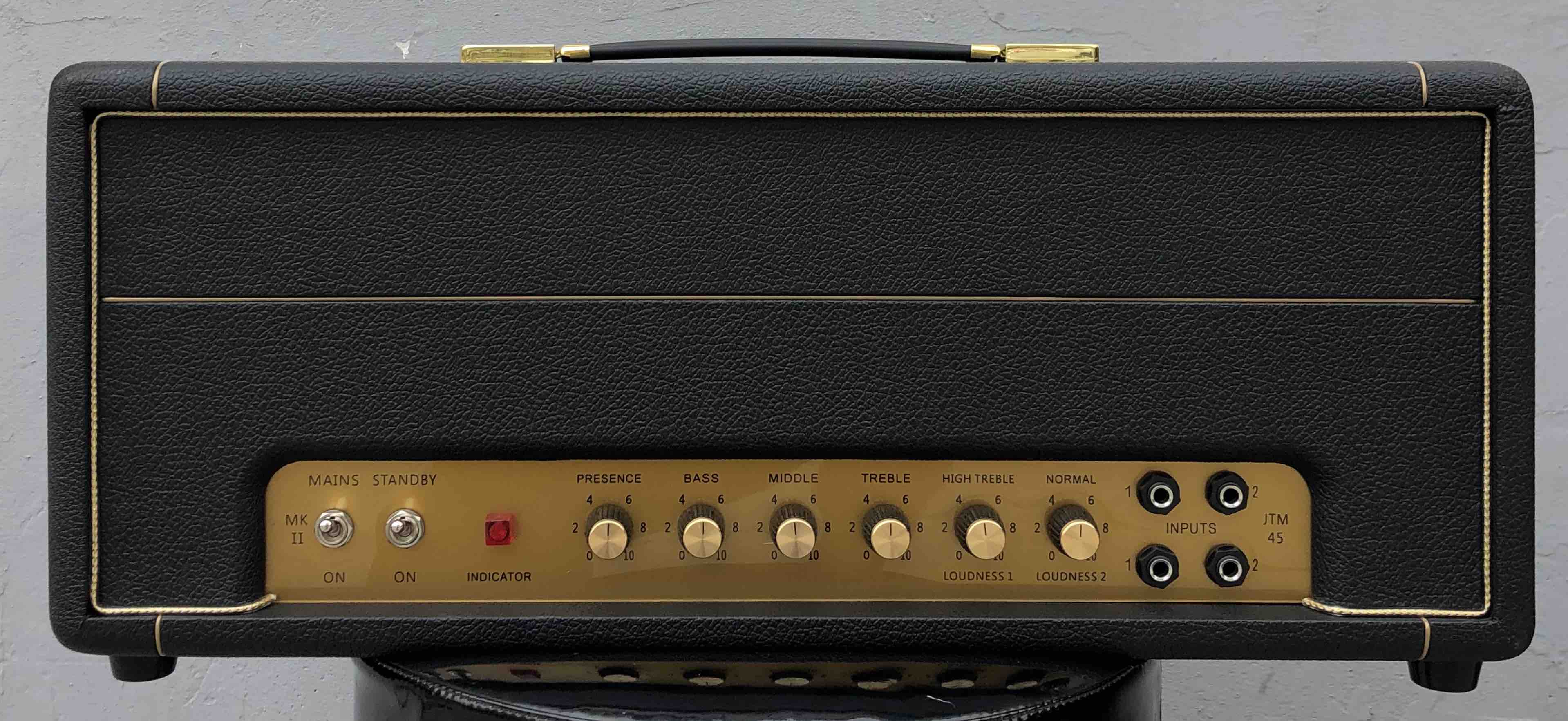 

Custom MAR-SHAL Style JTM45 Point to Point Solidering Guitar Amp Head 100W Gold Binding Black Tolex