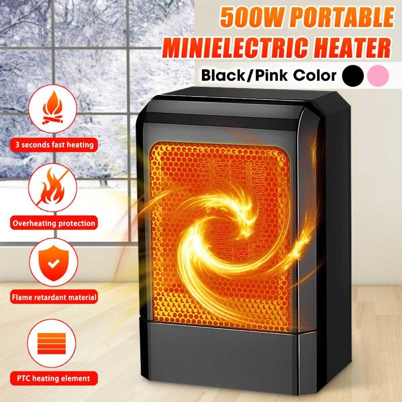 

500W 220V/110V Portable Electric Mini Fan Space Heater Winter Warm Home Office Desk PTC Ceramic Heating Warmer Energy Saving