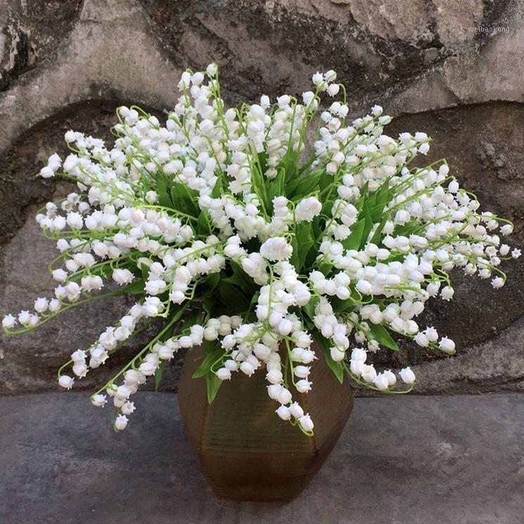 

6PCS Lily Of The Valley Artificial Flowers Fake Plastic Grass For Home Party Wedding Decoration Craft DIY Accessories May Flower1, White