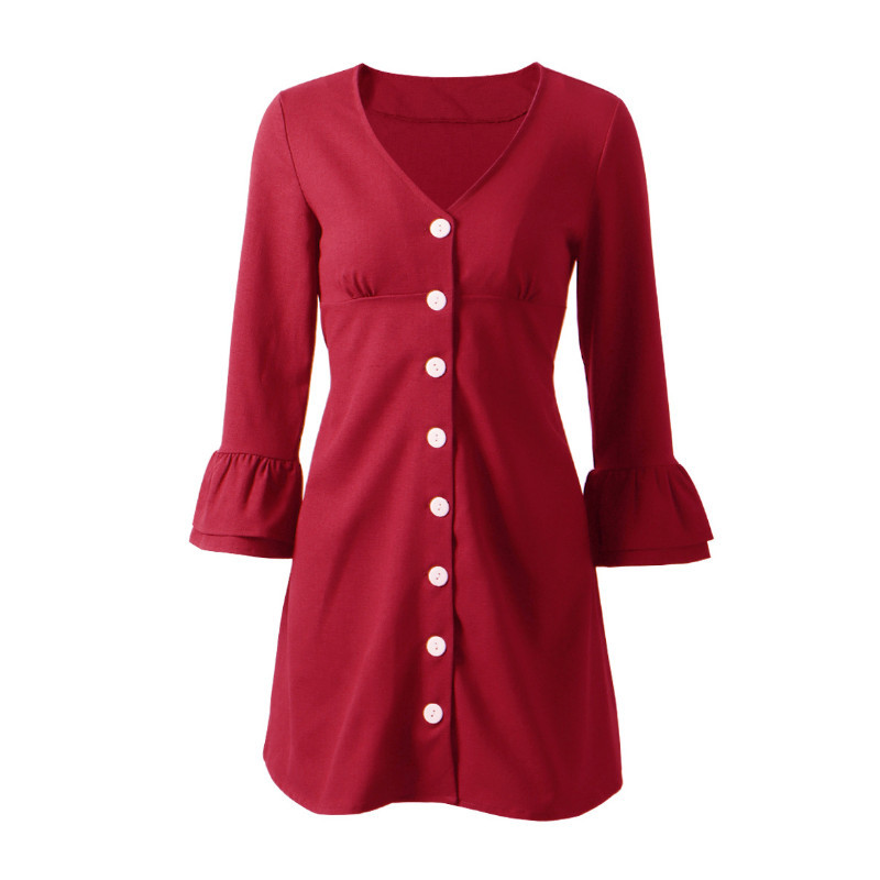 

2021 New Hot Spring Fall Lotus Leaf v Collar Sexy Fashion Button Temperament on the Waist Dressed Short Style MB65, Green.