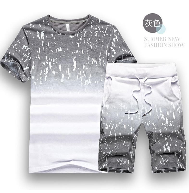 

2020 trend short sleeve t-shirt men's suit gradient color Korean fashion men's wear youth casual summer suit summer, Blue