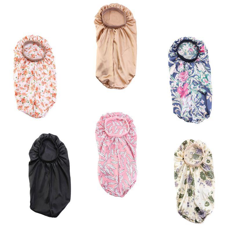 

Women Extra Long Satin Bonnet Sleep Cap Colorful Floral Elastic Band Night Hat PXPB, Bg