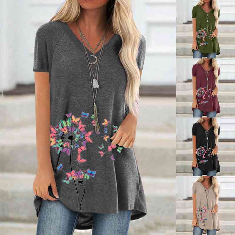 

Womens Pullover Fashion Simple Casual Printing Mid-length Top V-neck Large Size Short-sleeved Pullover 50, White;black