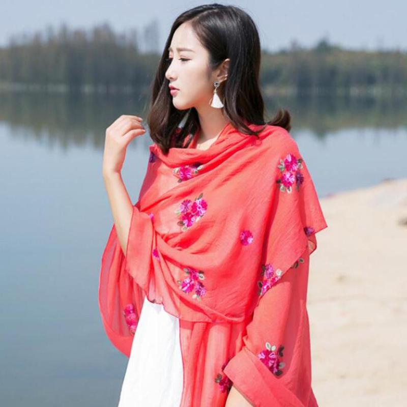 

185*90 Floral Print Scarves for Women Comfortable Cotton Linen Scarf Wrap Cover Shawl Feminine Beach Cover Up Shawl Cape Stole