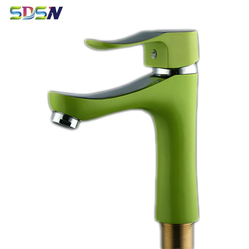

Green Basin Faucer SDSN Quality Brass Bathroom Basin Sink Faucet Single Handle Bathroom Faucets Hot Cold Mixer Tap