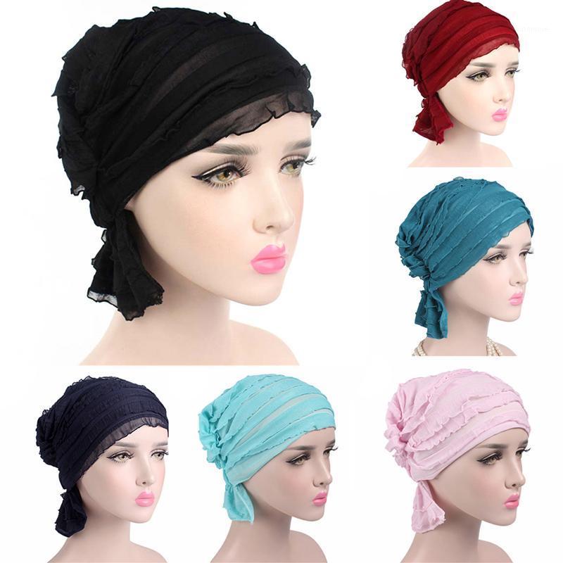 

Women Ruffle Chiffon Turban Cap Chemo Hat Beanie Scarf Turban Headwear Fashion Head Wrap For Women1, White