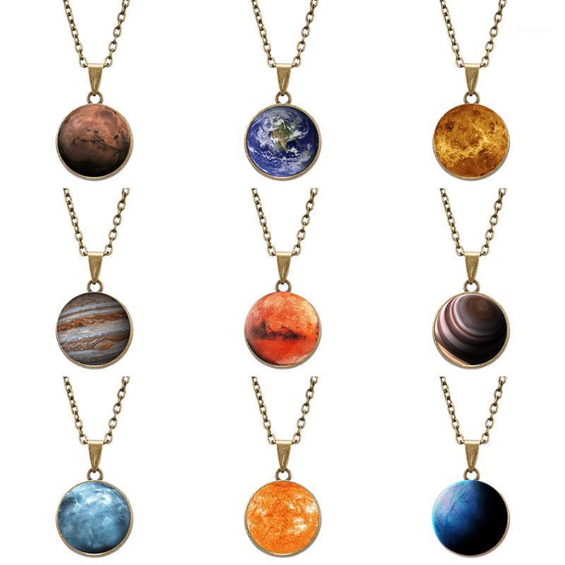 

Retro Nebula Galaxy Double Sided Pendant Necklaces Universe Planet Jewelry Glass Cabochon Handmade Luminous Necklaces for Unisex1