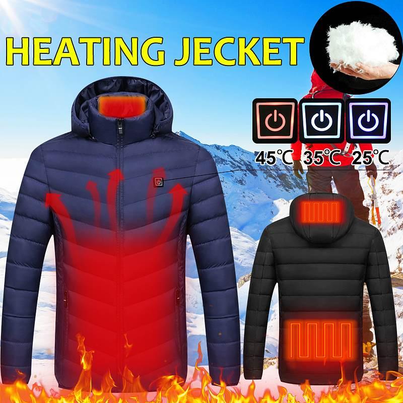 

Men 2020 Winter Electric USB Heated Jacket Waistcoat Thermostat Pure Color Hooded Heated Clothing Coat Waterproof Warm Jacket, Black