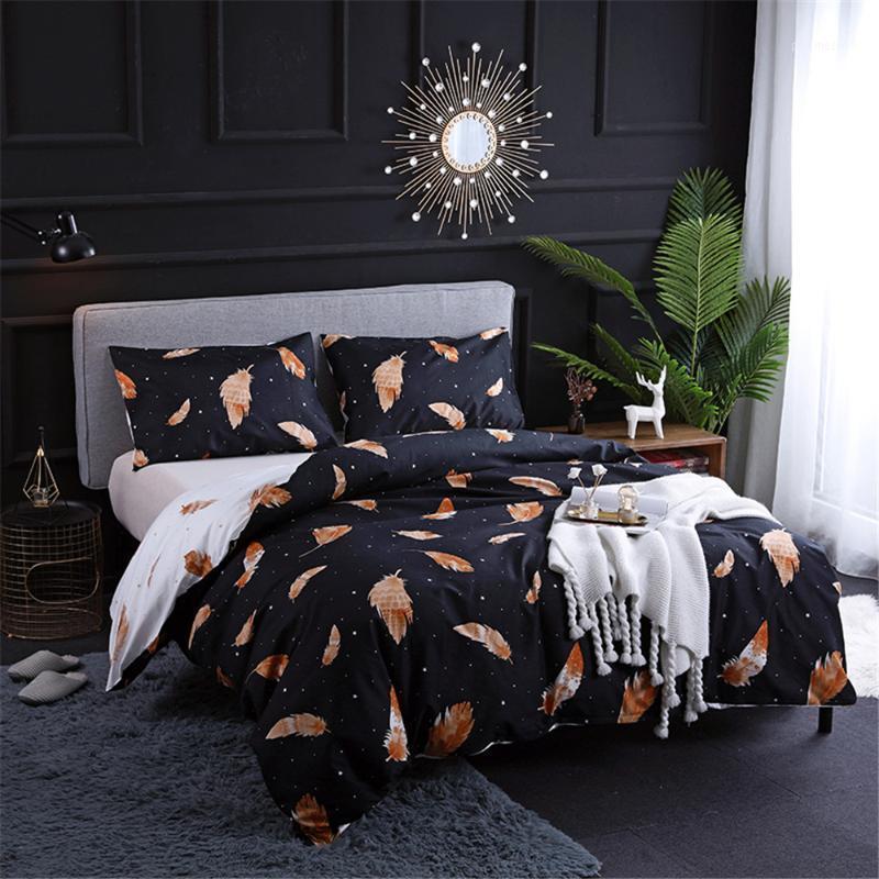 

Classic Jacquard Bedding Set Solid Flowers/feather Duvet Cover Simple King Size Comforter Bed Linen Single Queen Quilt Covers1, Black