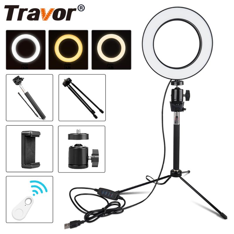 

TRAVOR Photography Dimmable LED Selfie Ring Light Photo Studio Light With Phone Holder USB Plug Selfie stick Tripod For Youtube