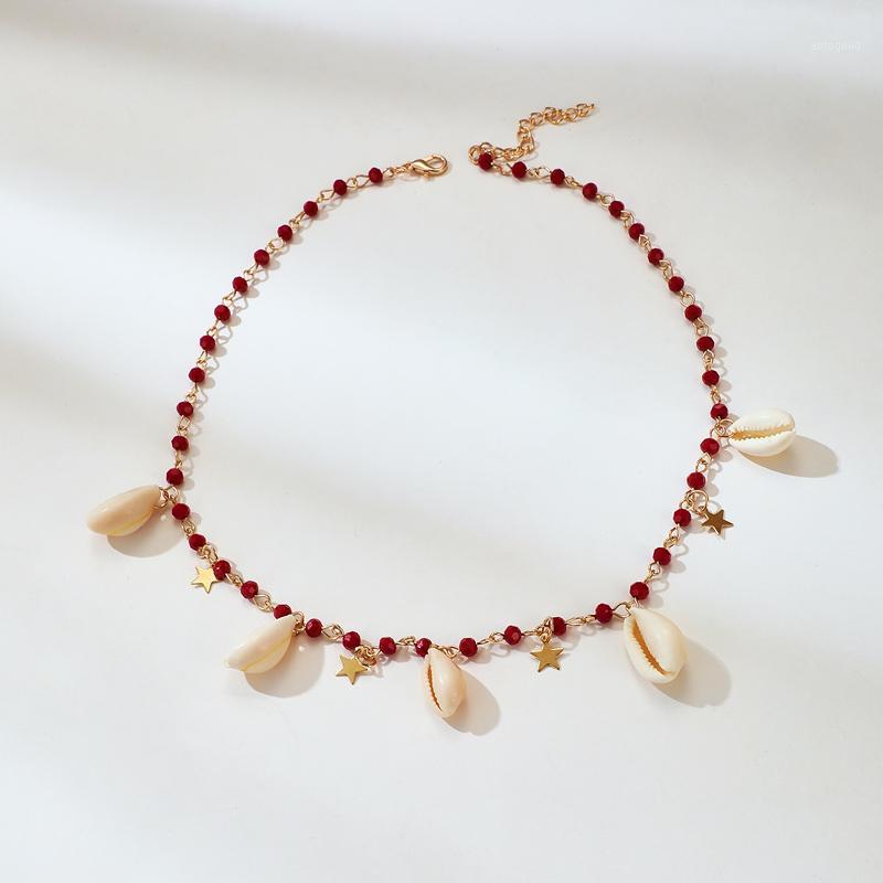 

Chokers Ethnic Style Red Seed Beaded Clavicle Chains Necklace For Women Shell Star Choker Ladies Beach Party Jewelry1