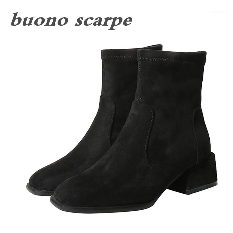 

2020 autumn and winter new short boots thick heel casual stretch female boots1, Black