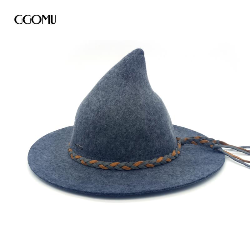 

dropshipping Halloween Witch winter fedora hat for Women Wool Ladies Hat Spire witch cap magic cap girls fashion accessories, Grey