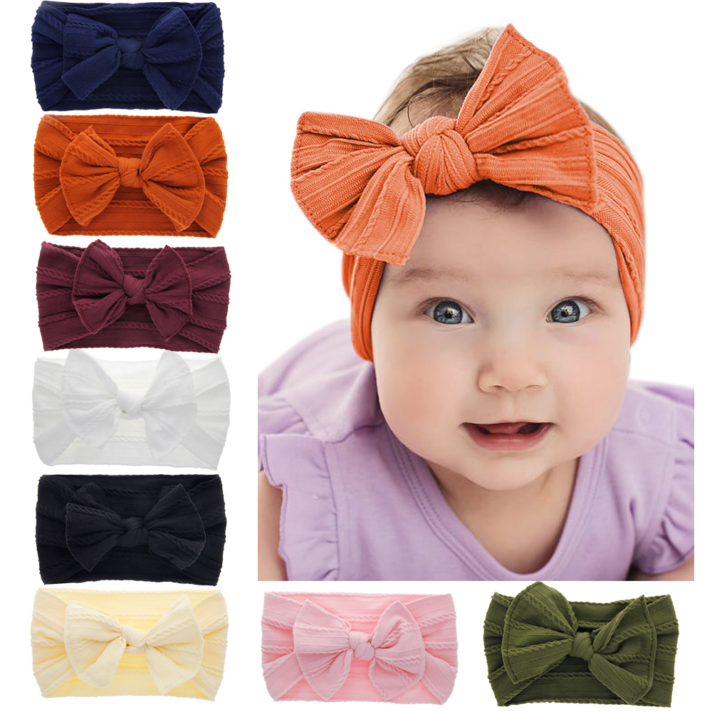 

Baby Girls Nylon bow headbands Elastic Bowknot Bunny ear hairbands headwear Kids headdress Turban Knot head bands Wraps KHA705, 8 colors
