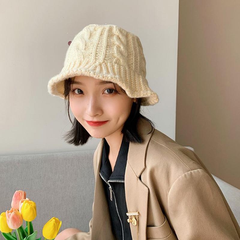 

Wide Brim Hats Winter For Women Knitted Bucket Hat Female Solid Color Thick Warm Fashion Fisherman Casual Vintage, Red
