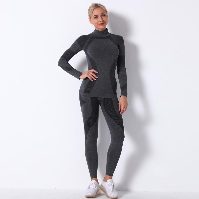 

2020 Winter Tracksuit Women 2 Piece Set Seamless Energy Yoga Set Long Sleeve Crop Tops Tshirt Leggings Gym Workout1, Ll-9185ab-2