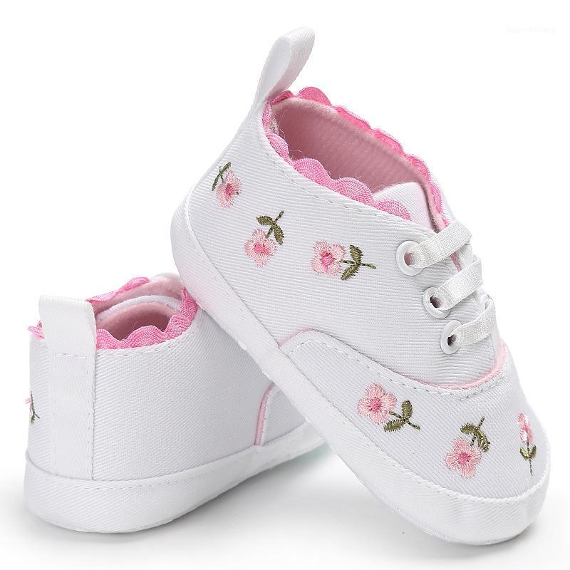 

New Cute Flower Embroidery Baby Shoes Sneakers Soft Bottom Anti Slip Children Toddler Shoes Baby Girl Girls First Walkers1, White