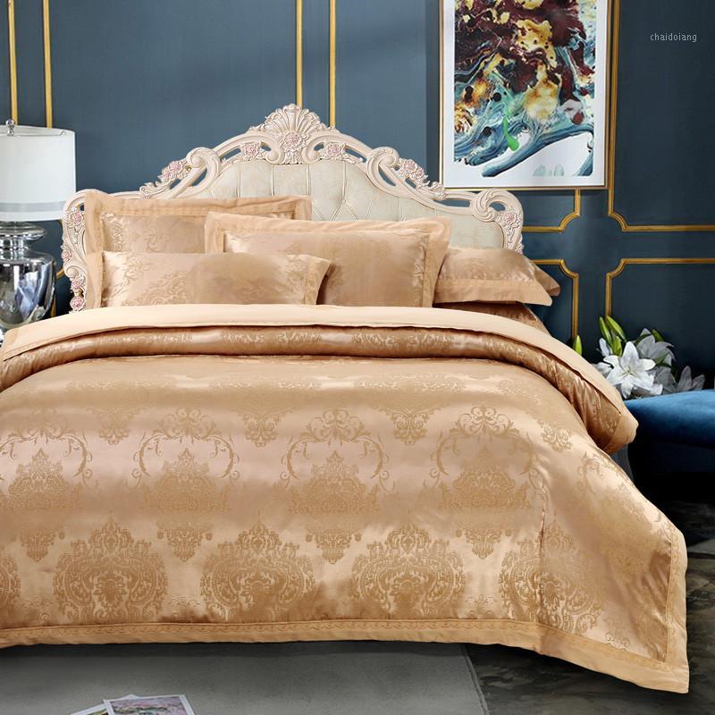 

Sateen Cotton Jacquard Bedding European Paisley Damask Duvet Cover Set Queen King size 4Pcs with Cotton Bed sheet 2 Pillowcases1, Color 4