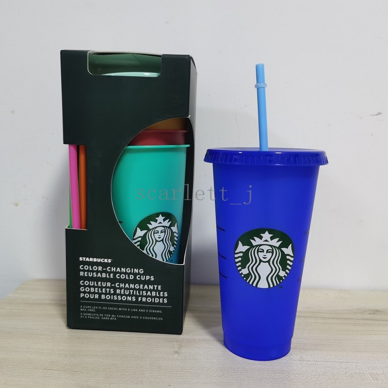 

50pcs24OZ Color Change Tumblers Plastic Drinking Juice Cup With Lip And Straw Magic Coffee Mug Costom Starbucks Color Changing Plastic Cup50, As pic