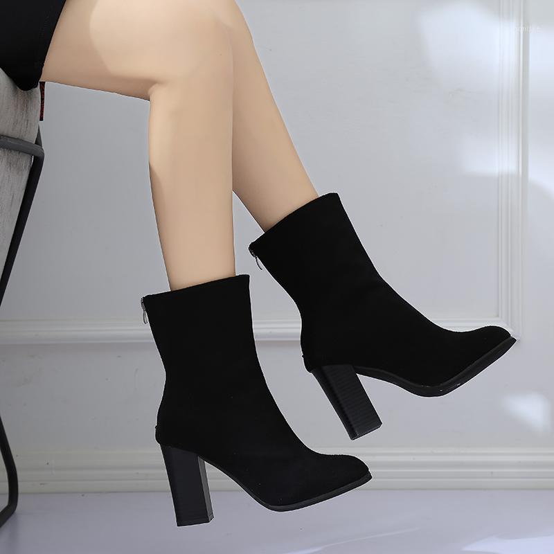 

2020 autumn and winter new zipper solid color matte women's boots boots1, Gray