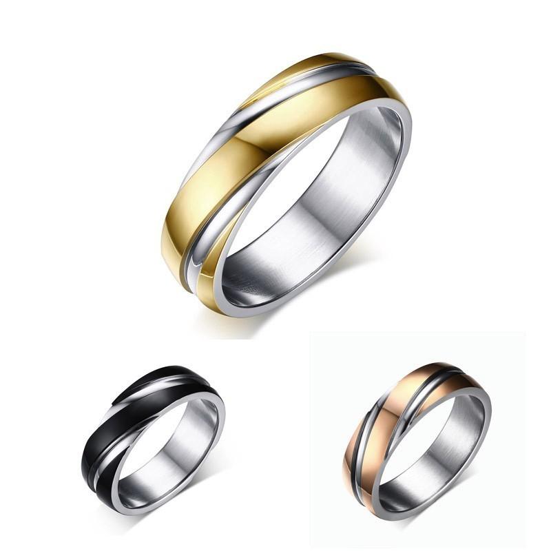 

Groove Comfort Fit Mens Wedding Band Ring in Gold Two Tone 6mm Stainless Steel Rings anel masculino