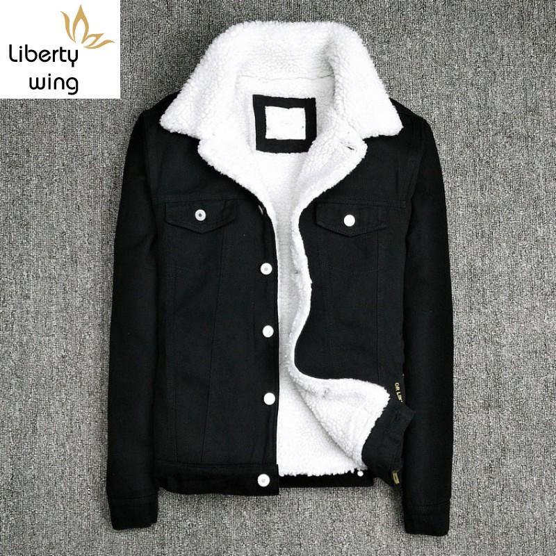 

Winter Mens Thick Warm Fleece Lining Denim Black Fashion Printed Cowboy Slim Fit Outerwear Coat Male Casual Jacket 3XL