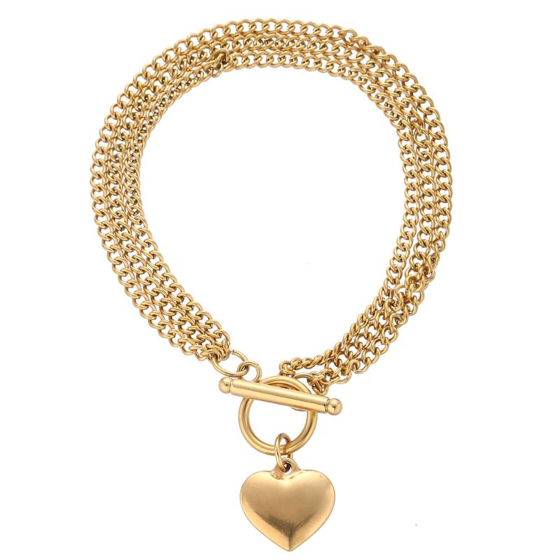 

Hip Hop Multilayers Stainless Steel Chunky Chain Heart Charm Bracelets for Women Girls Best Gift Party Jewelry