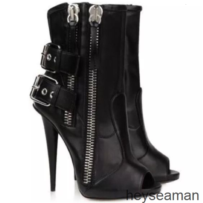 

Dress Shoes solid color fish mouth multi zipper short boots sexy U6DS, 2# shoe box