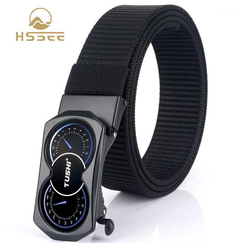 

HSSEE 3mm soft real nylon men's tactical belt hard zinc alloy automatic buckle combat equipment training belt official authentic1, Blue